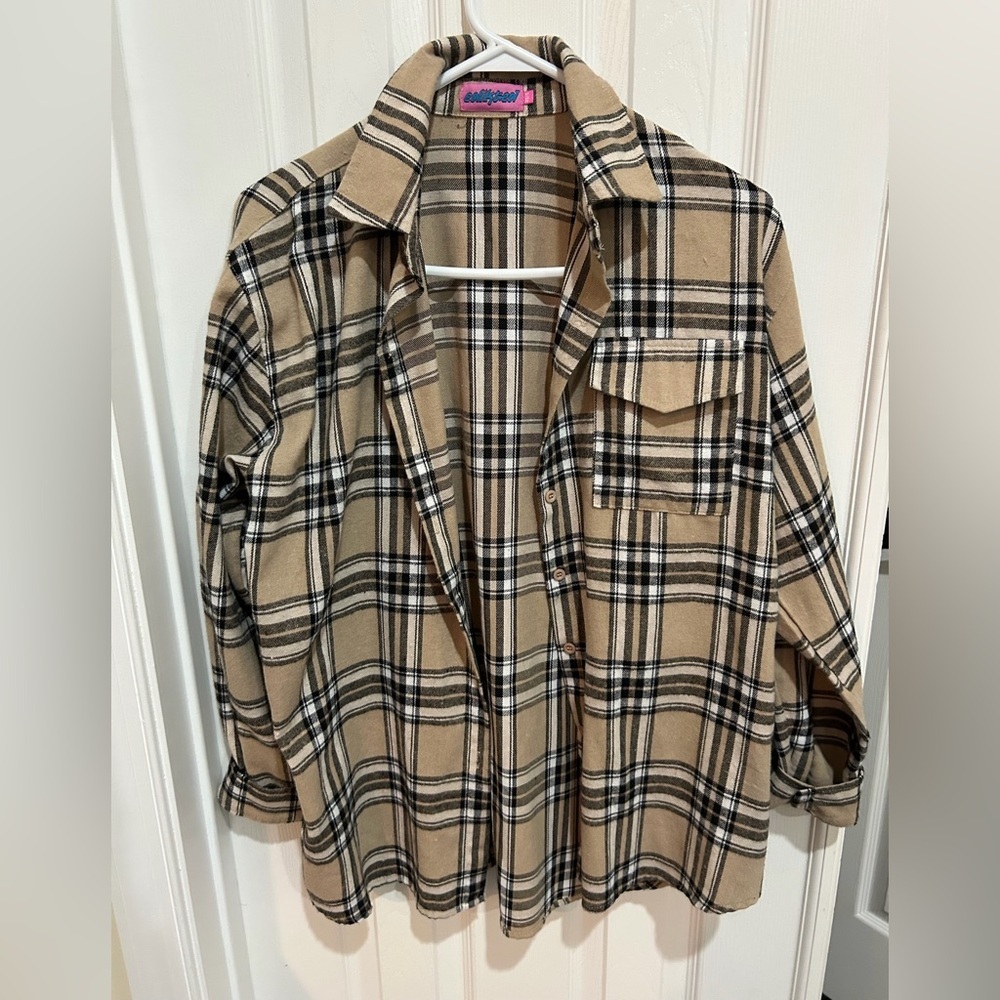 Edikted Beige Plaid Shirt XS/S